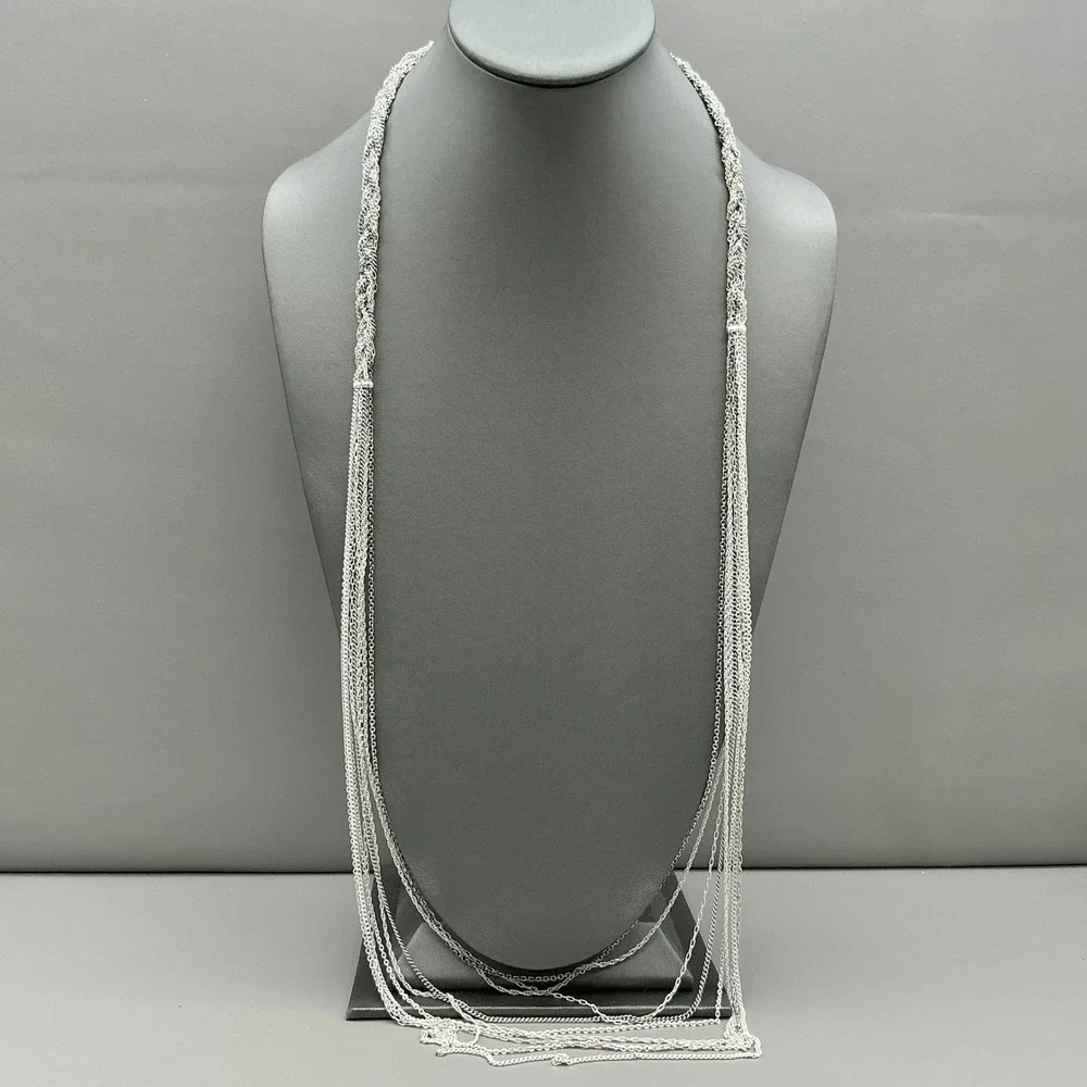 Necklace Womens Silver Tone Multi Strand Layered Braided Chain 30-33 Inches